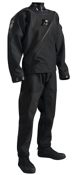 DUI FLX EXTREME Drysuits | Trilaminate material made of Polyester/Butyl Rubber/Polyester | Cordura upper body overlay and knee overlays | Black DUI Military and FLX EXTREME patch on right arm | www.dui-online.com | DUI drysuits available at our location in Eagan, Minnesota