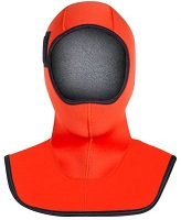 Henderson Rescue Swimmer Hood | The generous bib area of the Rescue Swimmer Hood helps eliminate any gaps at the neck and shoulders where water exchange is so common, yet the Hyperstretch neoprene allows for optimal flexibility and very little squeeze. A dual density design, the combination of 5mm and 7mm thicknesses makes this hood a great choice for colder waters. Reflective Solas panels and International Orange color insure maximum visibility. This wetsuit has been chosen for use as replacement and original issue by the USCG ( U.S. Coast Guard ) Helicopter Rescue Swimmer Program. | CGFH65N | Made in the USA