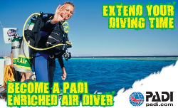 PADI Enriched Air Diver Specialty course | The PADI Enriched Air Diver course is PADI’s most popular specialty scuba diving course, and it’s easy to see why. Scuba diving with enriched air nitrox gives you more no decompression dive time. This means more time underwater, especially on repetitive scuba dives.