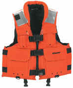 Stearns 4185 SAR (Search and Rescue) Vest | Security and comfort for water rescue personnel. Fleece-lined handwarmer pockets with zippered and pleated gear storage compartments. Leg strap with storage pocket, three 2" wide adjustable belts, emergency whistle, SOLAS-grade 3M reflective material on panels, and pockets with velcro patch for light. | Stearns Industrial PFD | Made in the USA